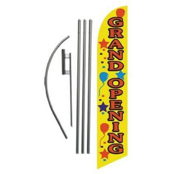 Grand Opening Advertising Feather Banner Swooper Flag Sign with Flag Pole Kit and Ground Stake, Yellow