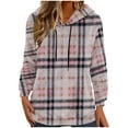 thumbnail image 2 of gbyLJF Women's Round Neck Hoodie Loose Soft Plaid Long Sleeve Darwstring Pullover Thickened Fleece Warm Hooded Sweatshirts, 2 of 5