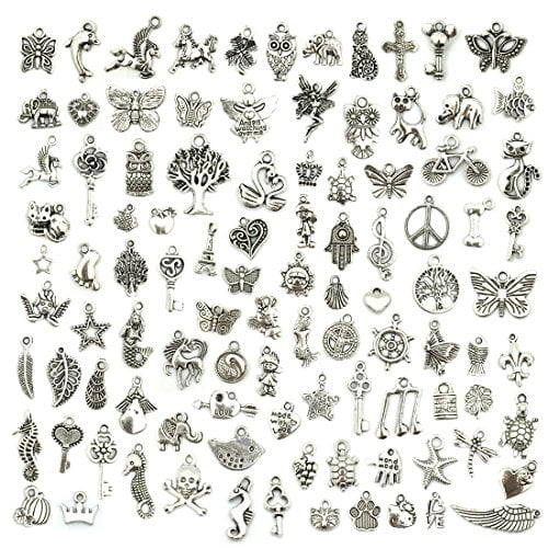 85 PiEcE LoT ~ MiXeD ThEMe STyLeS SiLvER ChArMs PeNdAnTs NeW JeWeLRy FiNdiNgS 