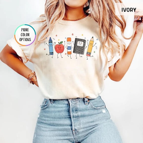 Funny Teacher Life T-Shirt, Back to School School Supplies Shirt, Cute Crayon Apple Pencil Notebook Tee, Preschool Elementary Teacher Gift