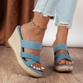 thumbnail image 2 of Rokment Womens Wedges High Heels Dress Slides Sandals Ladies Stylish Simple Denim Cross-Band Platform Chunky Heeled Slip on Summer Casual Height Increasing Dressy Slippers Black Size 8.5, 2 of 5