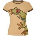 thumbnail image 1 of Big Tree Frog All Over Tan-Brown Juniors Soft Ringer T-Shirt, 1 of 1
