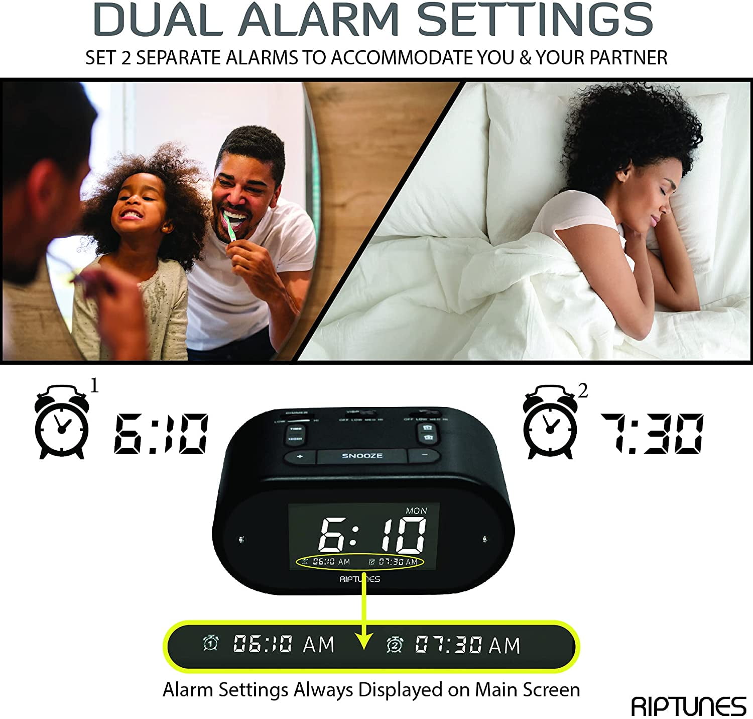 Impecca WAV10K Riptunes Vibrating Dual Alarm Clock W/so