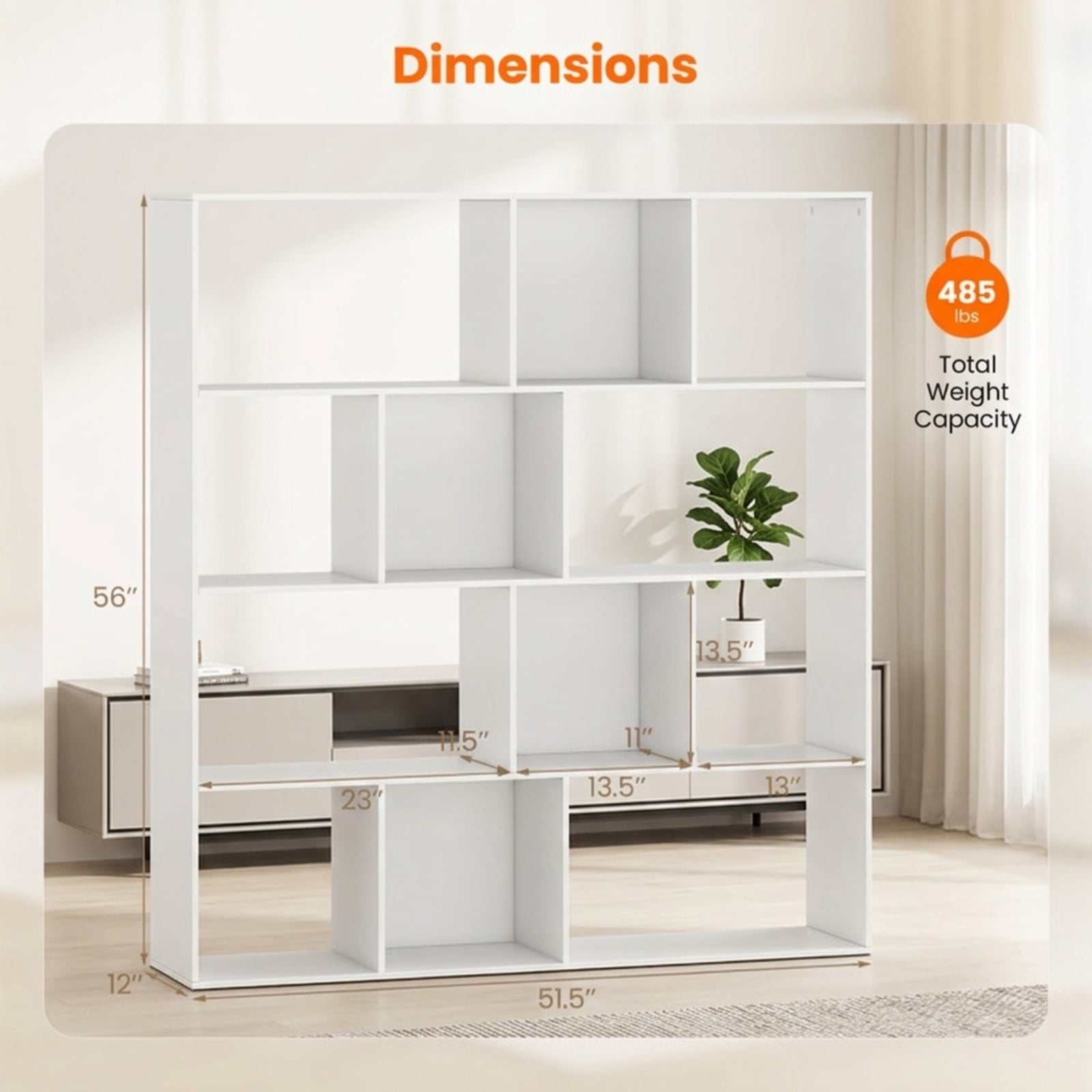 Furnibear Open Shelf Bookcase 4-Tier Large Bookshelf with 12 Storage Compartments and Anti-Tipping Kits for Home Office, White