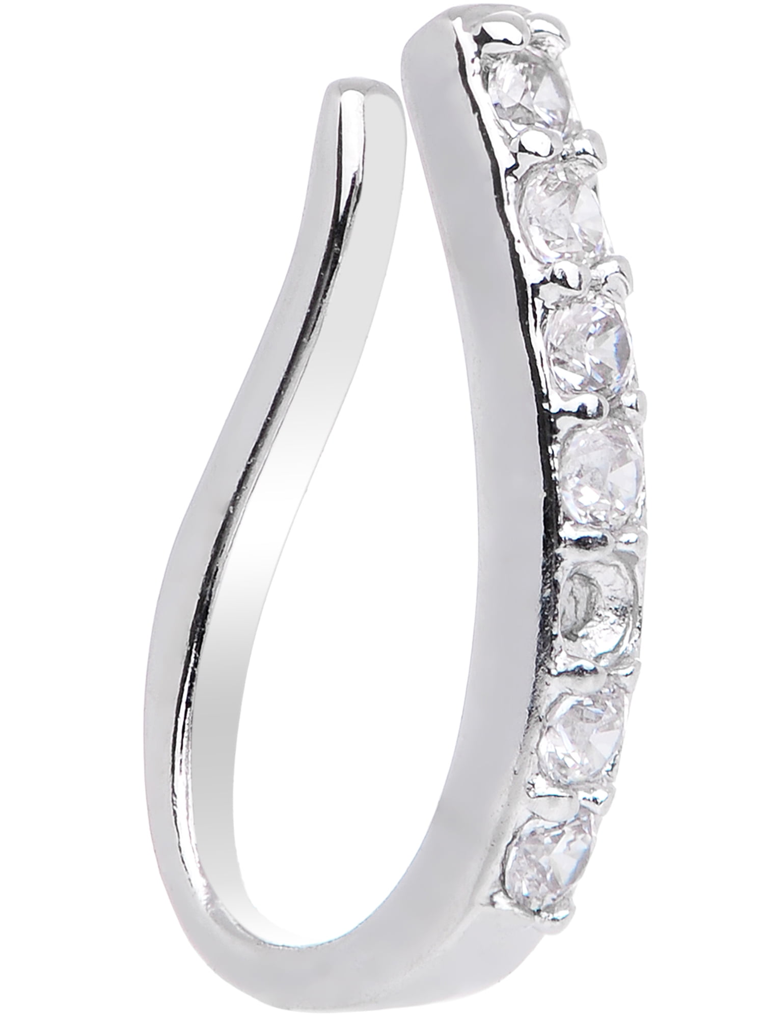 Body Candy Rhodium Plated Brass Fake Clip On Nose Ring Clear Accent Non