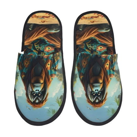 

Adobk Forest Meditating Gorilla Print Slippers Indoor Outdoor Retro Slippers House Soft Fluffy Slides Cushion Furry Slippers-Large
