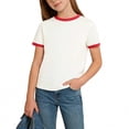 thumbnail image 2 of Nwiuh T-Shirts Basiques Unis pour Filles 1-15 Ans T-Shirts d'Été à Col Rond à Manches Courtes pour Enfants (Rouge, 5-6 Ans), 2 of 5