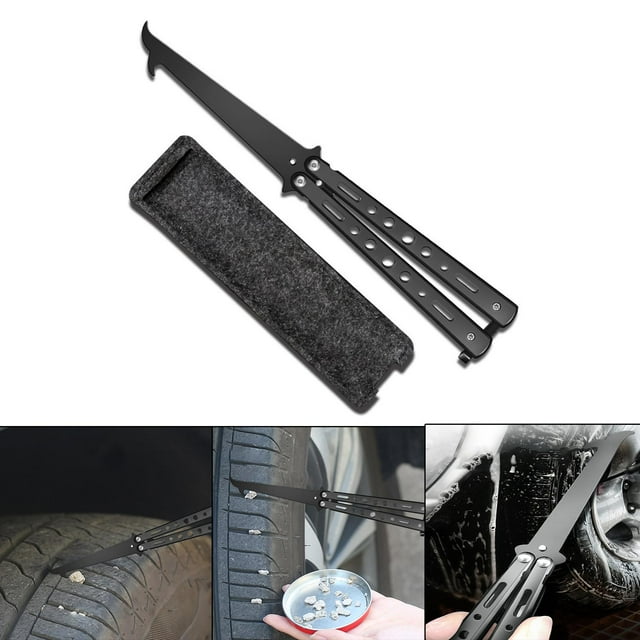 Gancho de limpieza de neumáticos de coche plegable Martillo de seguridad de emergencia Removedor de piedras portátil Negro Sharpla Gancho de limpieza de neumáticos de coche