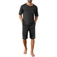 thumbnail image 2 of INSPIRE CHIC Men's Summer Short Sleeves Crew Neck with Pockets Nightwear Pajama Set M Black, 2 of 5