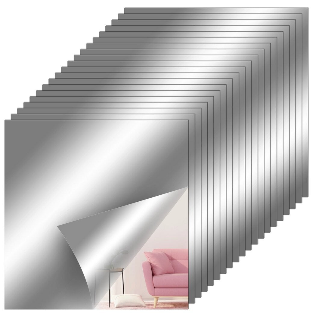 20 Pack Gym Mirrors, 11.8 Inches Square Mirror Tiles, Self Adhesive Acrylic Mirror, Wall Mounted Frameless Mirror Tiles, Flexible Mirror Sheets Set for Home Gym Bathroom Bedroom Wall Door