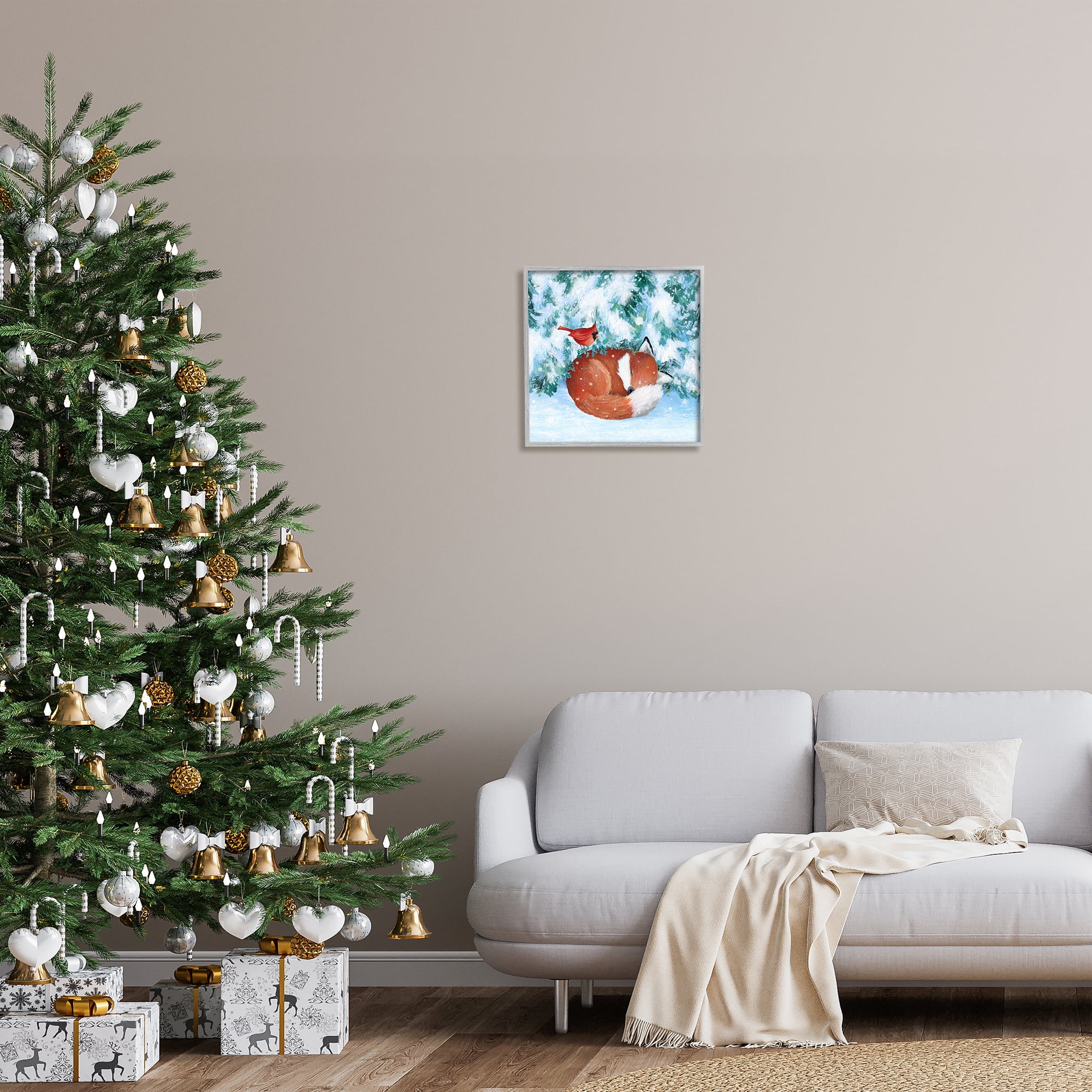 Stupell Industries Sleeping Fox in Snow Animals & Insects Painting Gray Framed Art Print Wall Art, 17 x 17