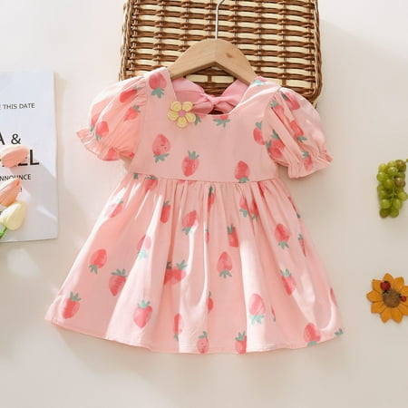 

PEASKJP Semi Formal Dresses for Girls Toddler Girls Summer Short Sleeve Floral Floral Flowy Princess Dress Strappy Flowy Girls Dress Pink 18-24 Months