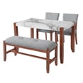 thumbnail image 6 of Harper & Bright Designs Wood Dining Set with Bench for 4, Rectangle Kitchen Table with Marble Veneer Tabletop, 2 Upholstered Chairs for Dining Room, Gray, 6 of 16
