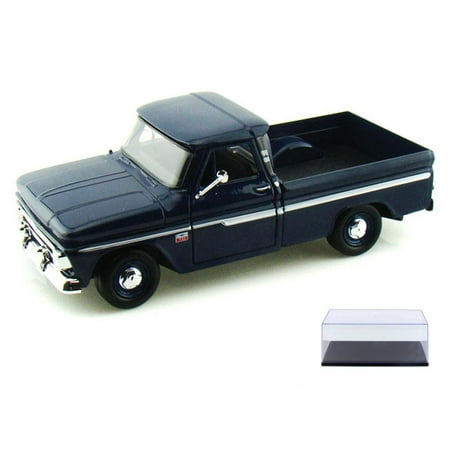 Diecast Car & Display Case Package - 1966 Chevy C10 Fleetside Pickup Truck, Dark Blue - Motormax 73355 - 1/24 scale Diecast Model Toy Car w/Display