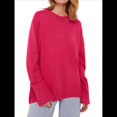 thumbnail image 2 of Suéter de Punto de Larga para Mujer, Jersey de Cuello Redondo, Suéter Informal Holgado. Rosa Roja Talla Única, 2 of 7