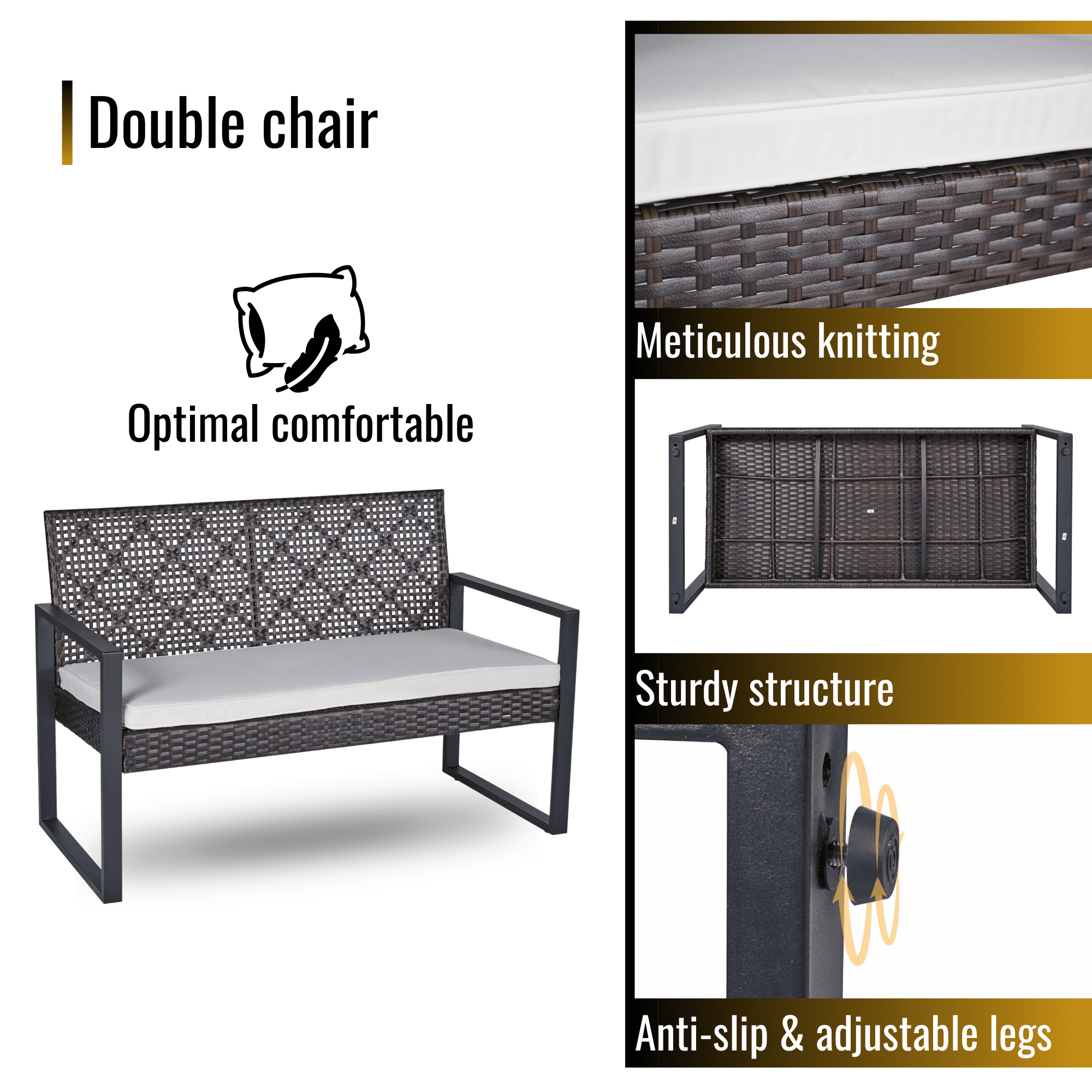 4-Piece Outdoor Furniture Set,  Backyard Rattan Patio Table Set Cushioned for 4, All-Weather Conversation Set with Table for Porch Furniture for Garden Lawn Backyard