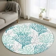 thumbnail image 2 of Teal Grey Coral Coastal Round Area Rug 3 FT, Small Kitchen Bathroom Mat, Summer Beach Seaside Nautical Washable Indoor Outdoor Throw Runner Carpet Non-Shedding Doormat for Table Shower Sofa Entryway, 2 of 9
