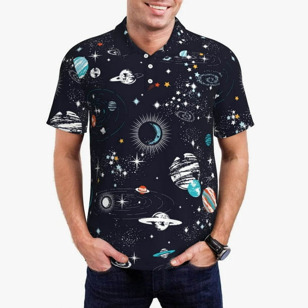 Fotbe Galaxy2 Camiseta Polo de Golf para Hombre con Estampado – Camisa Deportiva Transpirable con Cuello Abotonado-Medium