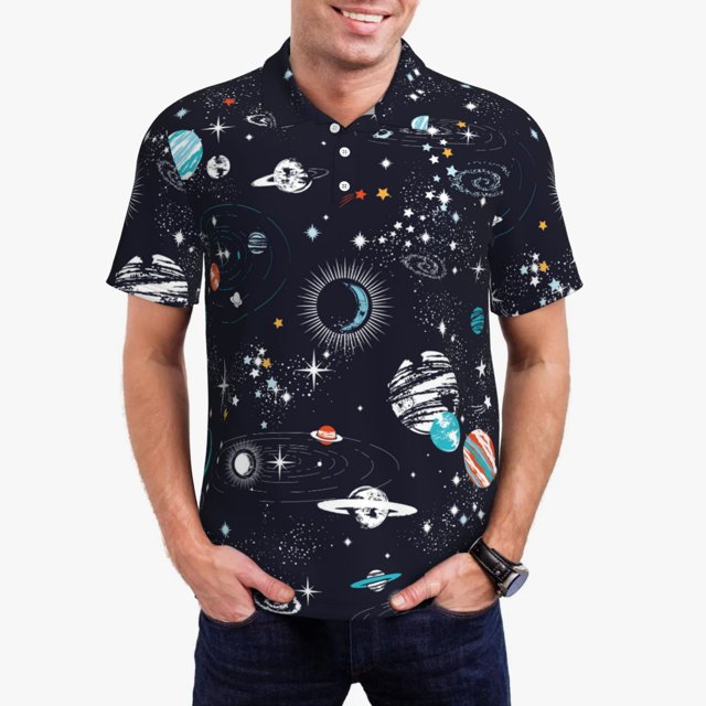 Balery Galaxy2 Camisa Polo de Hombre con Estampado, de Manga Corta y Tejido Medio, Camisa Tipo Golf Polo-Large