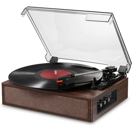 Donner Vinyl Record Player, Bluetooth Turntable for Vinyl Records with Built-in Speakers, 3-Speed, Treble & Bass Control, Belt Drive Vintage LP Phonograph Support Line-Output/Aux Input/Headphone Mode