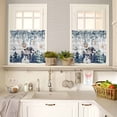 thumbnail image 4 of Blue Snowman Christmas Kitchen Curtains and Valances Set, Eucalyptus Xmas Tree Balls Vintage Rod Pocket Window Valance Window Curtain Panels for Living Room Bedroom Laundry, 27.5x24in, 3 Pieces, 4 of 7