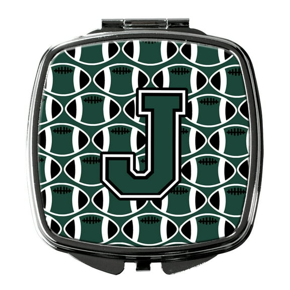 Letter J Football Green and White Compact Mirror CJ1071-JSCM