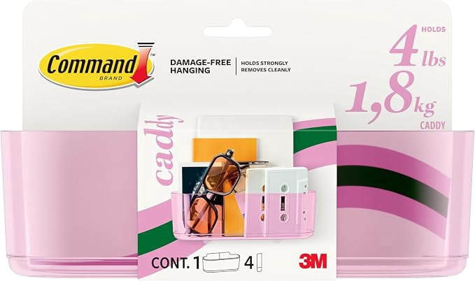 Command Clear Caddy, Lilac Lemonade, 1 caddy, 4 strips