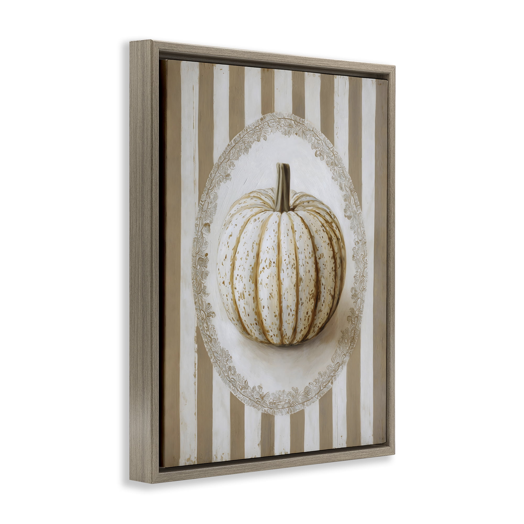 Beige Stripes Pumpkin Brown Framed Floater Canvas Wall Art, design by Arlington Prints