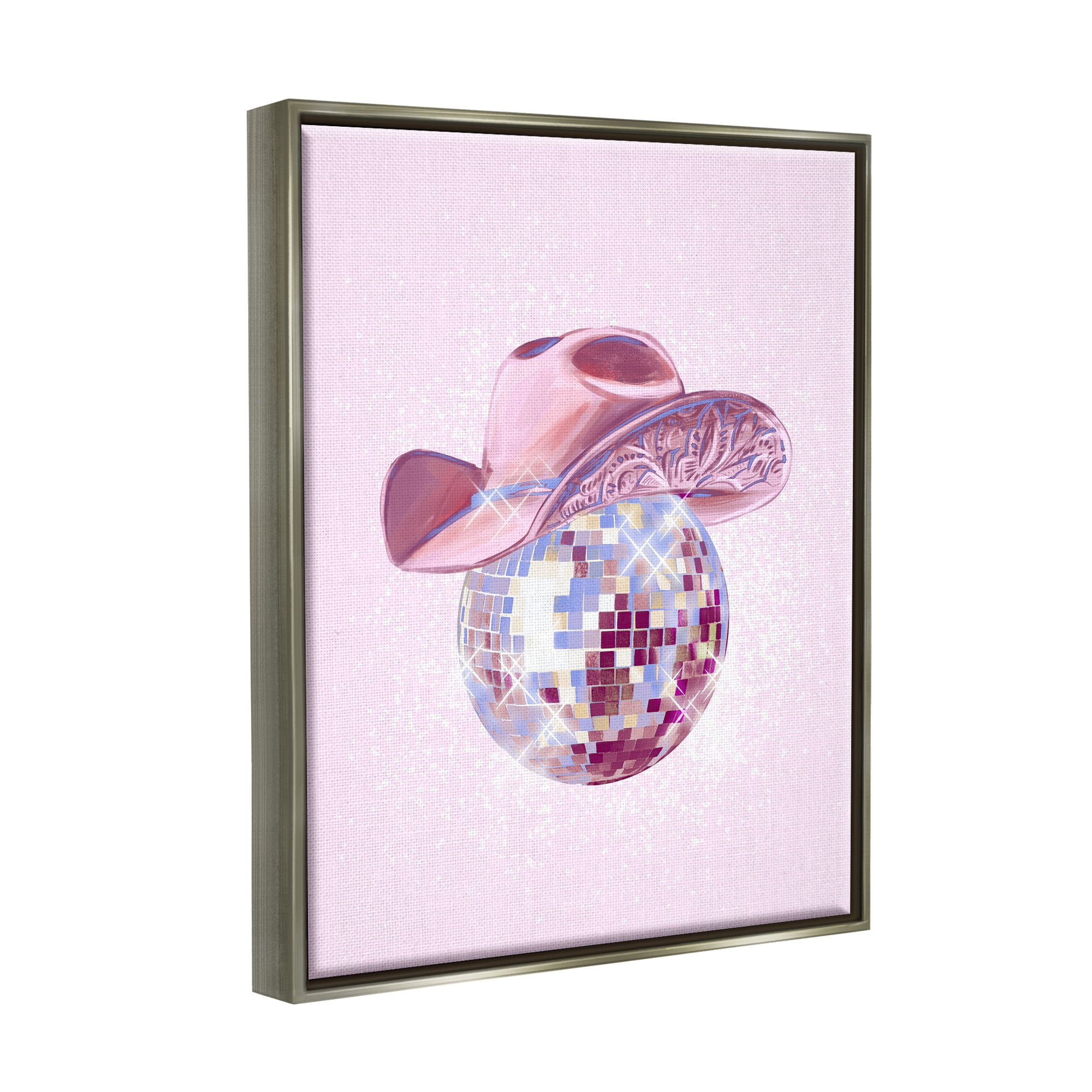 Stupell Industries Glam Pink Disco Cowgirl Beauty & Fashion Painting Gray Floater Framed Canvas Art Print Wall Art, 17 x 21