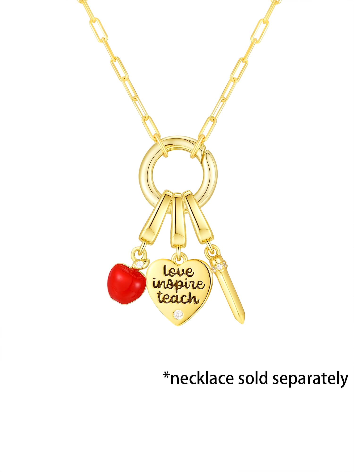 Brilliance Fine Jewelry Simulated Diamonds Teacher Charm Set in 14KT Gold Plated Sterling Silver