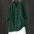 thumbnail image 2 of Blusa holgada con botones para mujer: camisa de manga larga y color liso, top informal con cuello en V para el trabajo o el fin de semana, tallas S-5XL., 2 of 4