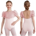 thumbnail image 5 of Doomiva Kids Girls Puff Sleeve Ballet Leotard Toddler Dance Mesh Spliced Gymnastics Bodysuit Outfit Pink 130, 5 of 6