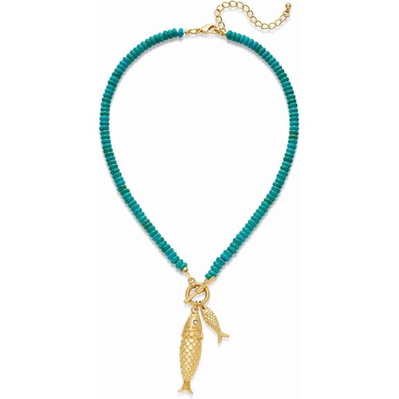 Terandius Gold Fish Necklace Blue Bead Necklace Boho Ocean Necklace Summer Jewelry for Women