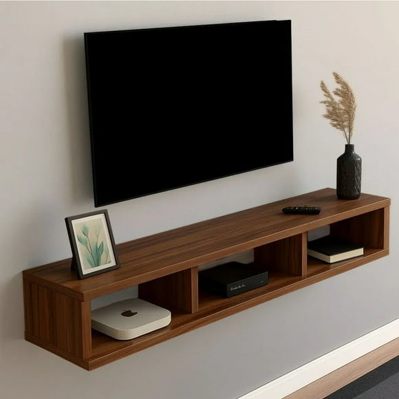 Estante Repisa Tv Flotante Soporte Minimalista 3 Divisiones Color Madera