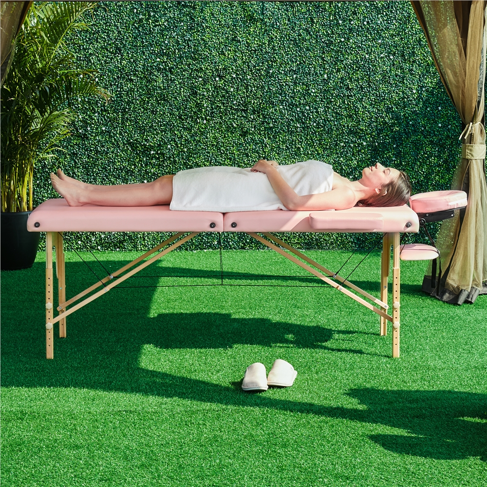 Renwick Adjustable Massage Bed with Headrest and Armrest, Pink