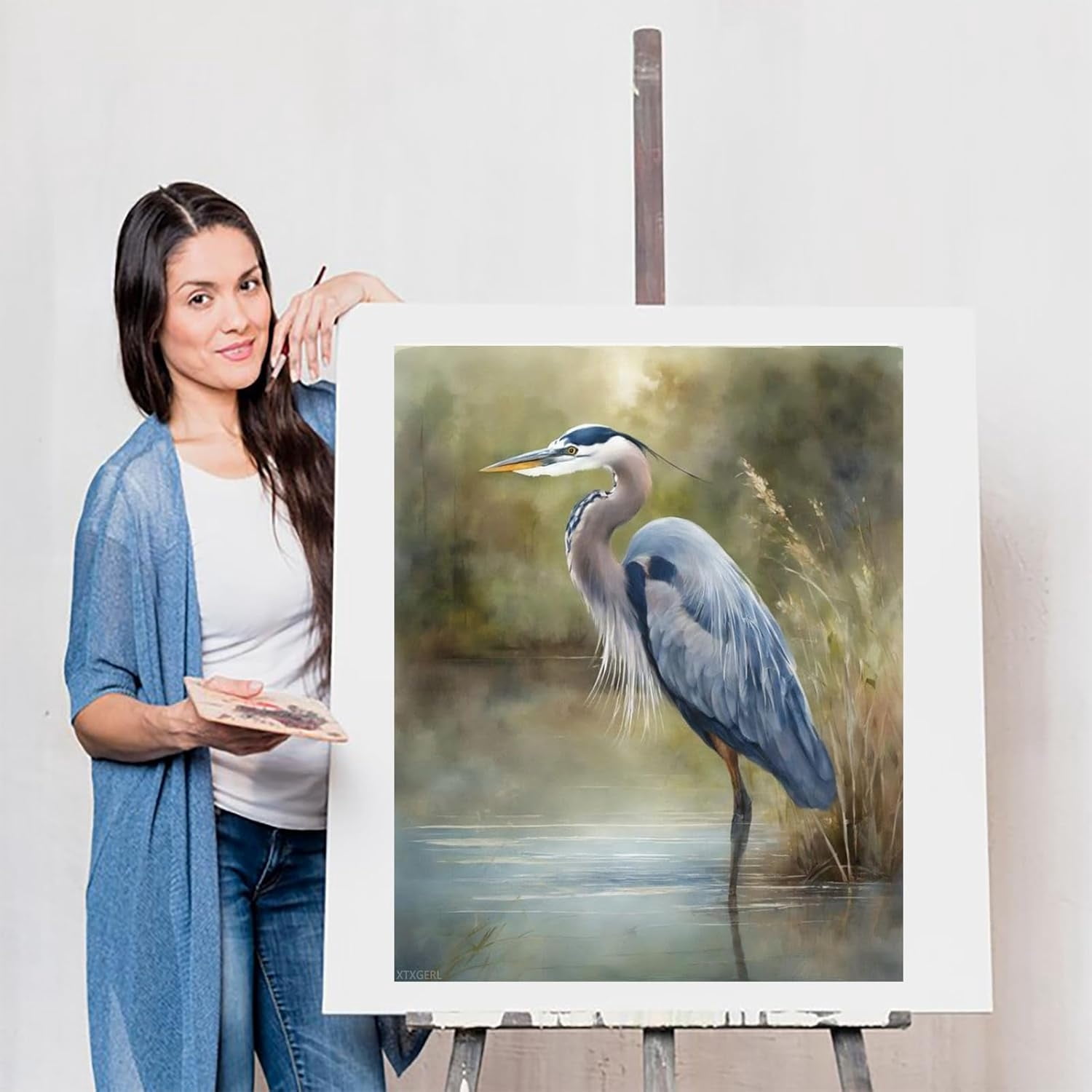 Paint by Numbers for Beginner Paint by Numbers Kits Heron Bird Painting by Numbers for Adults DIY Oil Painting Art Decor Kits Pre Printed, 16x20in No Frame