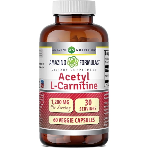 Amazing Formulas Acetyl L-Carnitine 1200 Mg Per Serving 60 Veggie Capsules Supplement | Non-GMO | Gluten Free | Made in USA | Suitable for Vegetarians