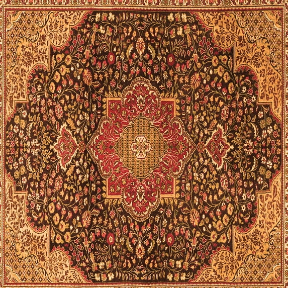 Ahgly Company Indoor Square Medallion Orange Traditional Area Rugs, 6' Square