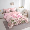 thumbnail image 3 of Manfei Monogrammed Letter 7-Piece Bedding Comforter Set,Bow Flower King Bedding Sets,Bling Glitter Ultra Soft Bed Sheets,Super Cozy Floral Room Decor,Reversible, 3 of 8