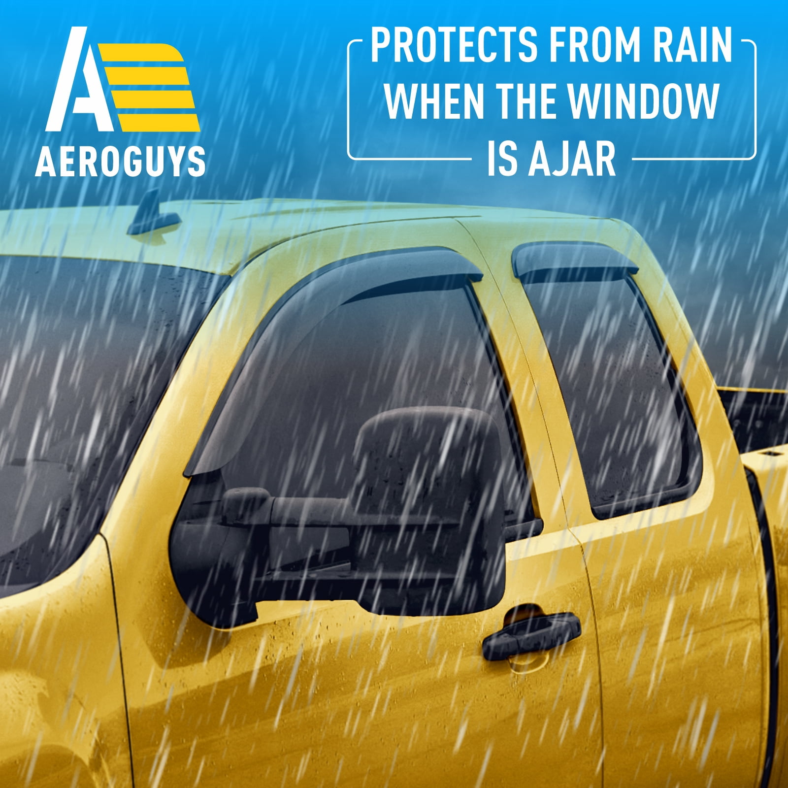 AEROGUYS Tape-On Window Deflectors Extra Durable Window Visors Rain Guards Fit for Chevrolet (Chevy) Silverado 1500 2007-2013 Extended Cab, Sun Visors, Wind Vent Visors, Truck Accessories-4pcs AG0014
