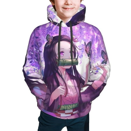 Kids Demon Slayer Nezuko Pullover Hoodie With Pocket 3d Printed Novelty Anime Hooded Sweatshirt For Boy Girl