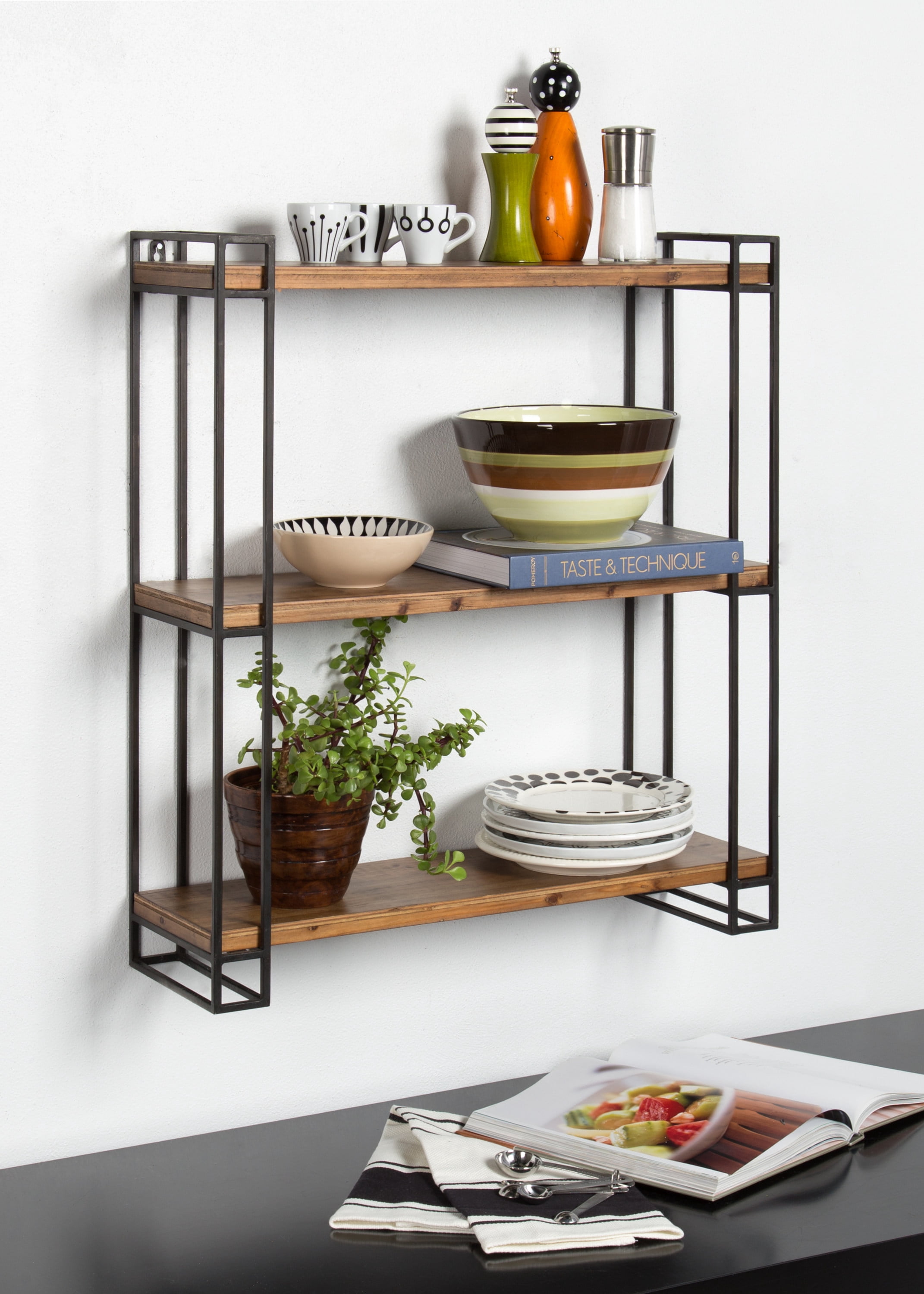 Kate and Laurel Lintz Floating Wall Shelves, 30-1/2"H x 26"W x 7-1/4"D, Brown/Black