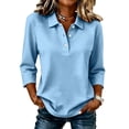 thumbnail image 2 of Clossjun Womens Polo Blouse for Work Golf Collared Button 3/4 Sleeve Tops Lightweight, Quick Dry Three Quarter Length Solid Color Loose Fit Walking, Gym Sweatshirt, 2 of 5