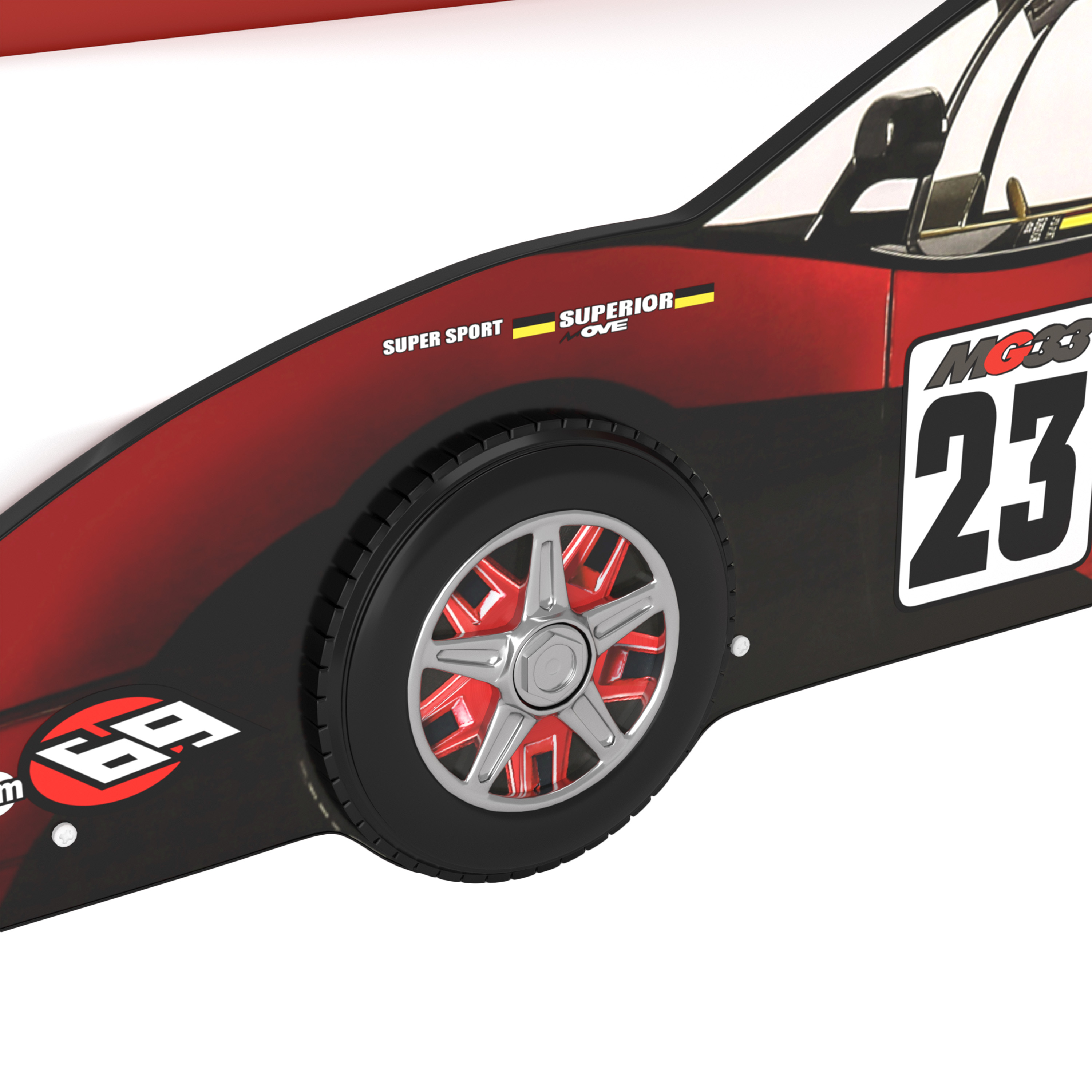 Furniture of America Roddy Kids Wood Twin Race Car Bed, Red