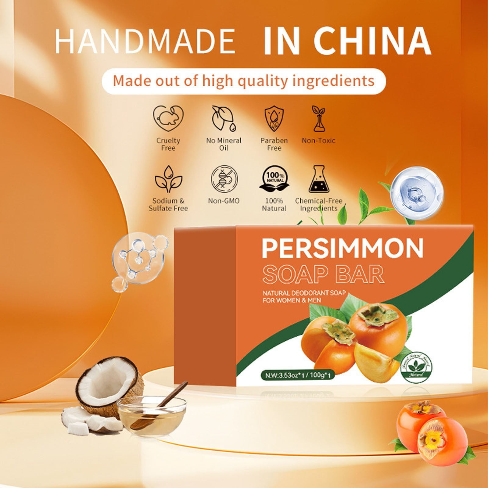 SZBAOAN Persimmon Soap Bar and Body Wash Set,Natural Deodorant for Old People Smell & Smelly Feet,Remove Body Odor,Nourishes Skins,Natural Persimmon Body Shower for Women & Men