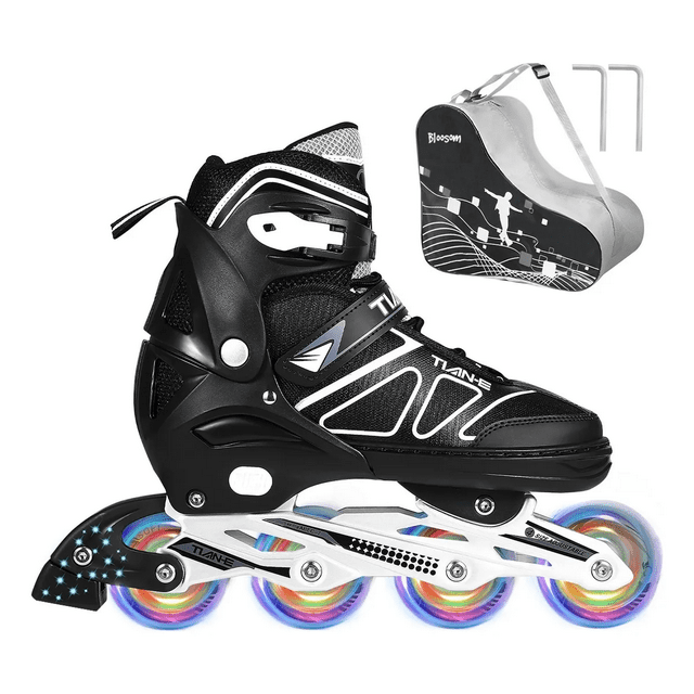 Patines Bloosom En Línea Profesionales Adulto Ajustables Con Luces Negro L