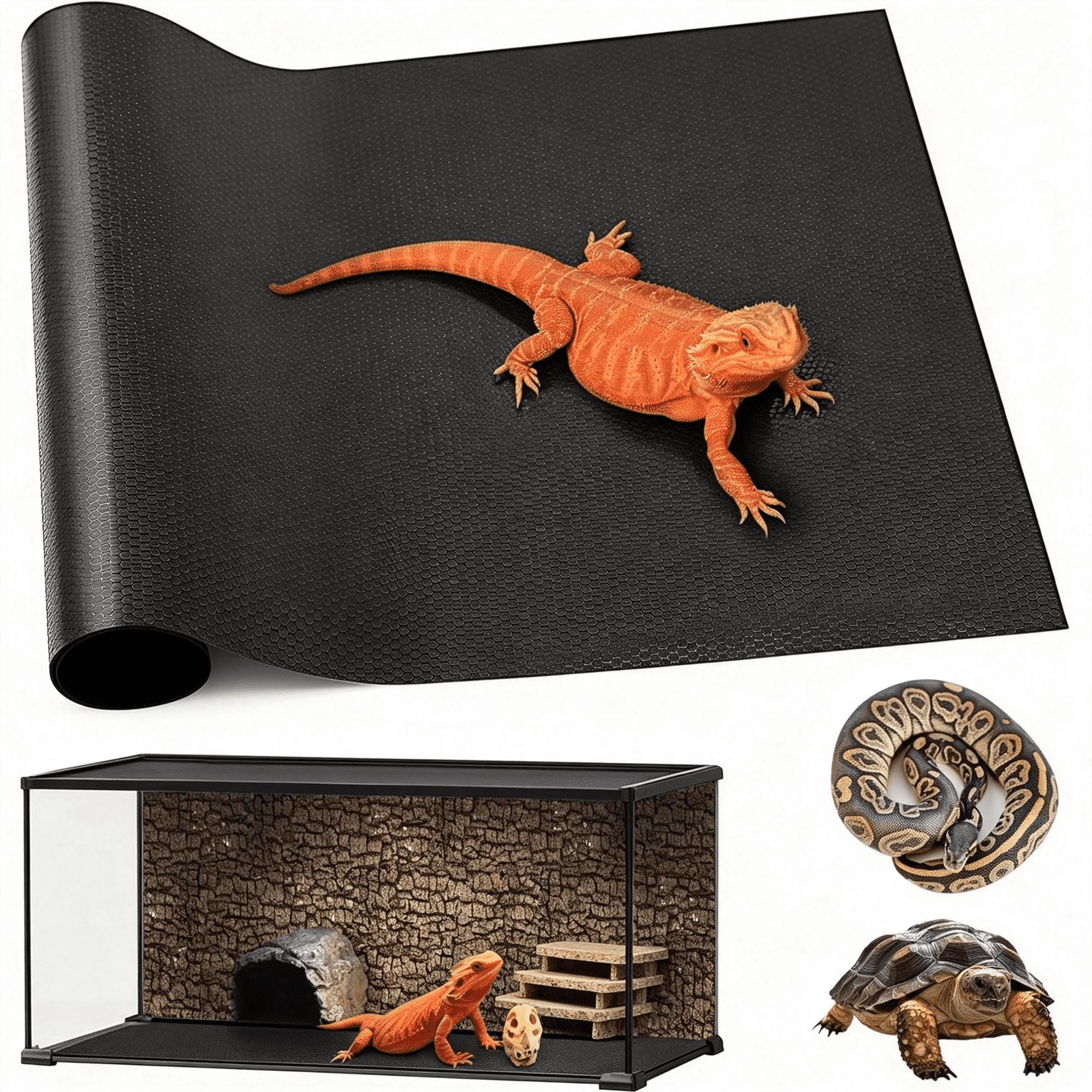 MISSMILE Reptile Mat 40 Gallon 1Pack 18X36,Bearded Dragon Tank Accessories,Terrarium Liner Bedding,Non-Adhesive Reptile Substrate Mat for Leopard Gecko,Snake,Lizard,Tortoise,Iguana Tank