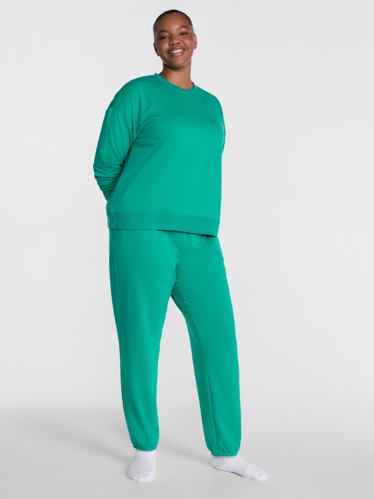Joyspun Women's Fleece Lounge Sleep Top and Joggers, 2-Piece Pajama Set, Sizes XS-3X