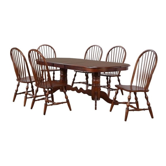 Sunset Trading Andrews 7-Piece 96" Butterfly Extendable Wood Dining Set in Brown