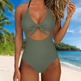 thumbnail image 2 of NMMUED Women's One Piece Swimsuit Halter Neck with Front Bow Tie Cutout Bathing Suit Tummy Slimming Monokini Swimwear for Beach Pool Summer Green S, 2 of 5
